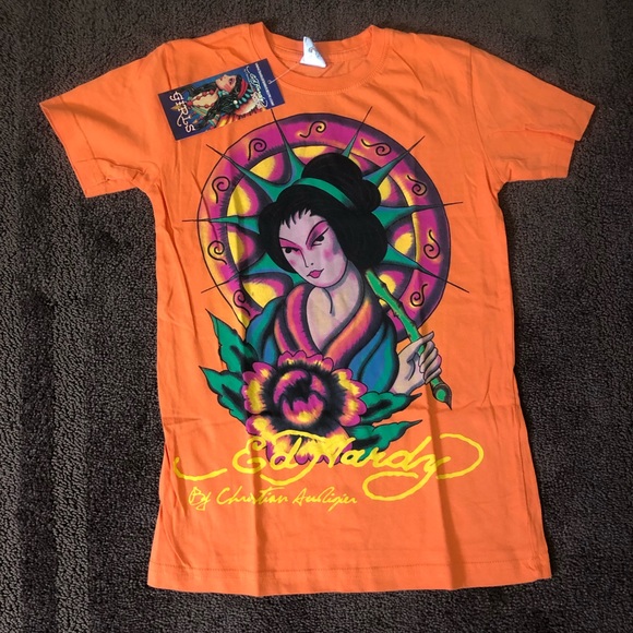 Ed Hardy Other - ED Hardy Girls Baby Tee Geisha Orange